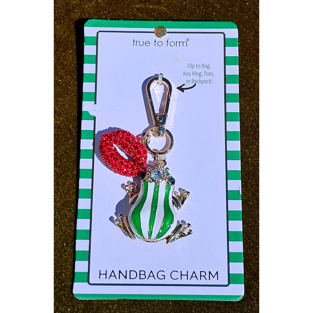 💋NIP True To Form Frog Prince Handbag Charm Rhinestone Red Lips Keychain